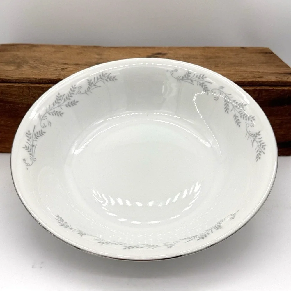 Serving Bowl 9 Inch Royalton China Co Silver Rim Translucent Porcelain Japan VTG